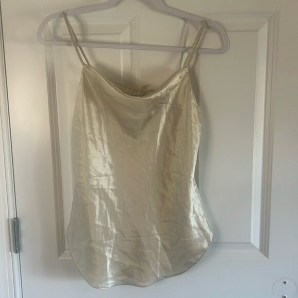 NWT 100% Silk Cinq a sept braided marta cowl neck cami Light Plaster Size XS - Picture 1 of 9